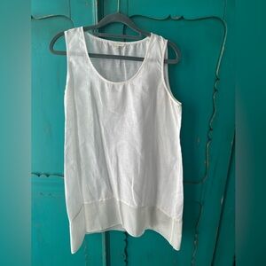EILEEN FISHER WHITE LINEN TANK TOP WITH SILK BOTTOM - SIZE SMALL
